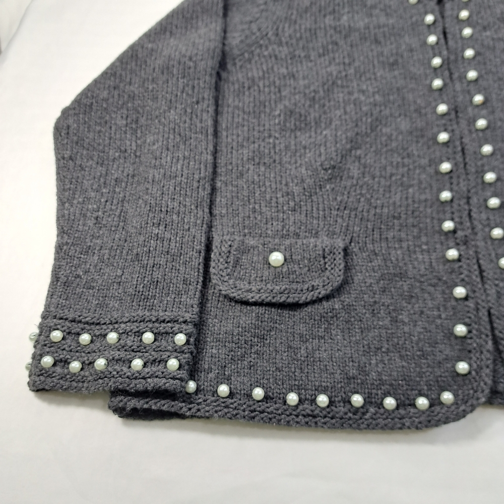 Nine West Women's Faux Pearls Embossed Charcoal Sweater/Cardigan Size 3X - Picture 9 of 15